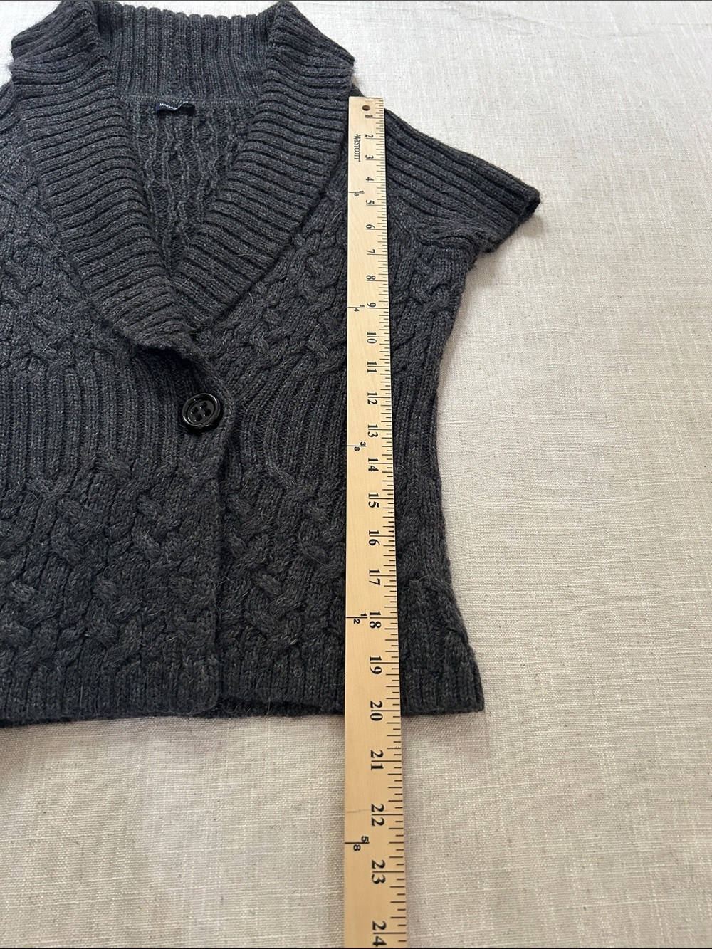 Magaschoni Cable-Knit Sweater Shawl Collar Vest Charcoal Business Casual - Picture 6 of 15